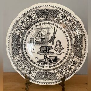 Antique Gien France transferware rebus puzzle decorative plate.